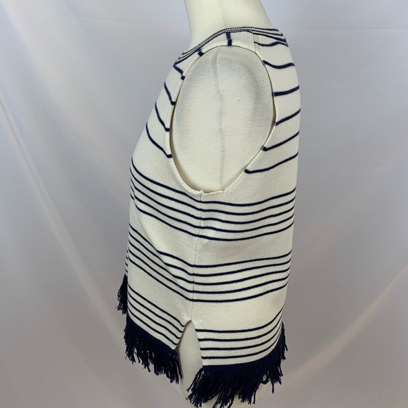 J Crew Striped Wool Blend Sweater Tank Top Fringe - Picture 4 of 8
